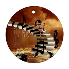 Cute Little Girl Dancing On A Piano Ornament (round) by FantasyWorld7