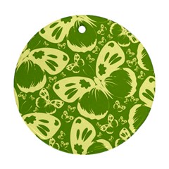 Pale Green Butterflies Pattern Round Ornament (two Sides) by Bigfootshirtshop