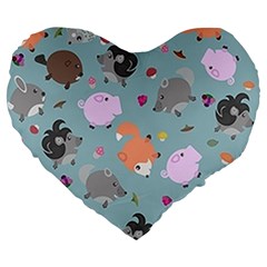 Little Round Animal Friends Large 19  Premium Flano Heart Shape Cushions by Bigfootshirtshop