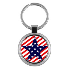 Patriotic Usa Stars Stripes Red Key Chains (round)  by Celenk