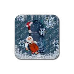 Funny Santa Claus With Snowman Rubber Coaster (square)  by FantasyWorld7