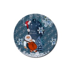 Funny Santa Claus With Snowman Rubber Coaster (round)  by FantasyWorld7