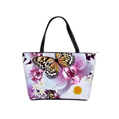 Butterflies With White And Purple Flowers  Shoulder Handbags by Bigfootshirtshop