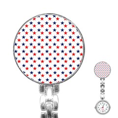 Patriotic Red White Blue Stars Usa Stainless Steel Nurses Watch by Celenk