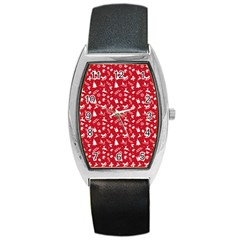 Red Christmas Pattern Barrel Style Metal Watch by patternstudio