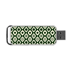Green Ornate Christmas Pattern Portable Usb Flash (one Side) by patternstudio