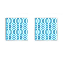 Fabric Geometric Aqua Crescents Cufflinks (square) by Celenk