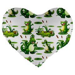 Crocodiles In The Pond Large 19  Premium Flano Heart Shape Cushions by Bigfootshirtshop