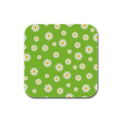 Daisy Flowers Floral Wallpaper Rubber Square Coaster (4 Pack)  by Celenk