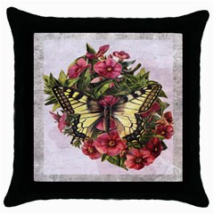 Vintage Butterfly Flower Throw Pillow Case (black) by Celenk