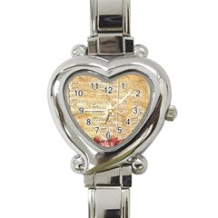 Background Old Parchment Musical Heart Italian Charm Watch by Celenk
