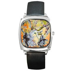 Flower Texture Pattern Fabric Square Metal Watch by Celenk