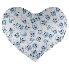 A Lot Of Skulls Blue Large 19  Premium Flano Heart Shape Cushions by jumpercat