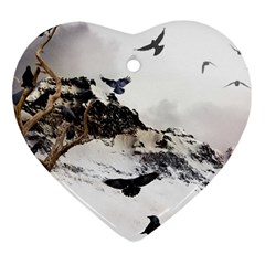 Birds Crows Black Ravens Wing Heart Ornament (two Sides) by BangZart