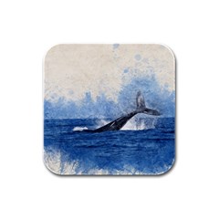 Whale Watercolor Sea Rubber Square Coaster (4 Pack)  by BangZart