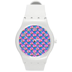 Seamless Flower Pattern Colorful Round Plastic Sport Watch (m) by Celenk