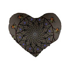 Bird Mandala Spirit Meditation Standard 16  Premium Flano Heart Shape Cushions by Celenk