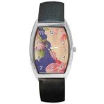 Fabric Textile Abstract Pattern Barrel Style Metal Watch
