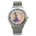 Fabric Textile Abstract Pattern Stainless Steel Watch