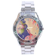 Fabric Textile Abstract Pattern Stainless Steel Analogue Watch by Celenk