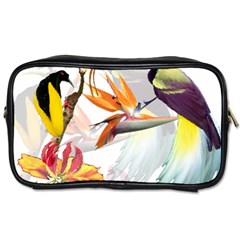 Exotic Birds Of Paradise And Flowers Watercolor Toiletries Bags by TKKdesignsCo