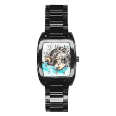 Dog Animal Art Abstract Watercolor Stainless Steel Barrel Watch by Celenk