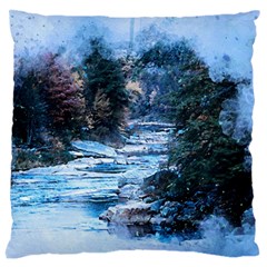 River Water Art Abstract Stones Large Flano Cushion Case (one Side) by Celenk