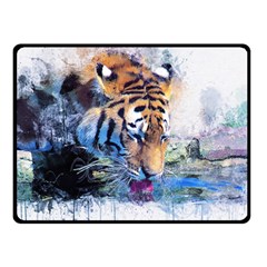 Tiger Drink Animal Art Abstract Double Sided Fleece Blanket (small)  by Celenk
