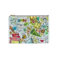 Doodle New Year Party Celebration Cosmetic Bag (medium)  by Celenk