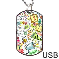 Doodle New Year Party Celebration Dog Tag Usb Flash (one Side) by Celenk