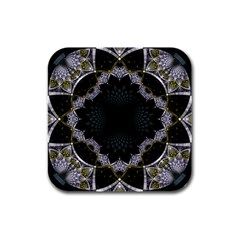 Fractal Aqua Silver Pattern Rubber Square Coaster (4 Pack)  by Celenk