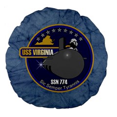 Uss Virginia ( Ssn 774 ) Crest Large 18  Premium Flano Round Cushion  by Bigfootshirtshop