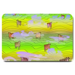 Cows And Clouds In The Green Fields Large Doormat  by CosmicEsoteric