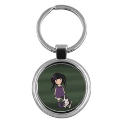 Dolly Girl And Dog Key Chains (round)  by Valentinaart