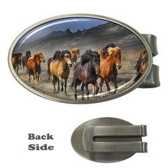 Horses Stampede Nature Running Money Clips (oval)  by Celenk
