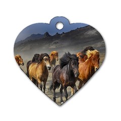 Horses Stampede Nature Running Dog Tag Heart (two Sides) by Celenk