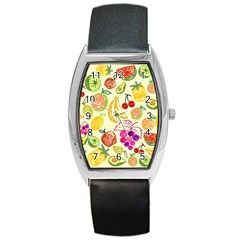 Cute Fruits Pattern Barrel Style Metal Watch by paulaoliveiradesign