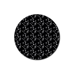 Black Music Notes Rubber Round Coaster (4 Pack) 