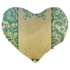 Art Nouveau Green Large 19  Premium Flano Heart Shape Cushions by NouveauDesign