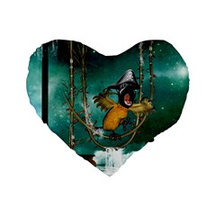 Funny Pirate Parrot With Hat Standard 16  Premium Flano Heart Shape Cushions by FantasyWorld7