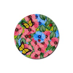 Floral Scene Rubber Coaster (round)  by linceazul