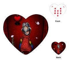 Funny, Cute Parrot With Butterflies Playing Cards (heart)  by FantasyWorld7