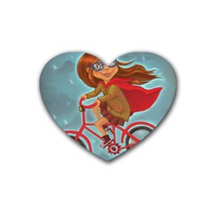Girl On A Bike Rubber Coaster (heart)  by chipolinka