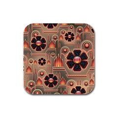 Background Floral Flower Stylised Rubber Square Coaster (4 Pack)  by Nexatart