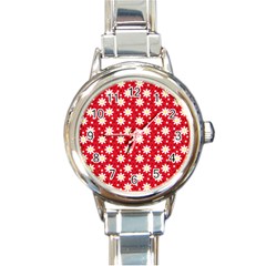 Daisy Dots Red Round Italian Charm Watch by snowwhitegirl