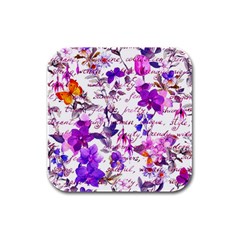 Ultra Violet,shabby Chic,flowers,floral,vintage,typography,beautiful Feminine,girly,pink,purple Rubber Square Coaster (4 Pack)  by NouveauDesign