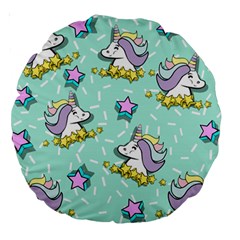 Magical Happy Unicorn And Stars Large 18  Premium Round Cushions by Bigfootshirtshop