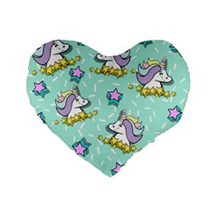 Magical Happy Unicorn And Stars Standard 16  Premium Flano Heart Shape Cushions by Bigfootshirtshop