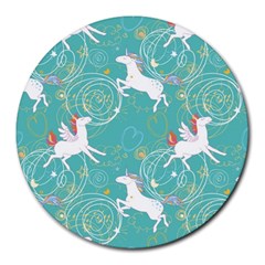 Magical Flying Unicorn Pattern Round Mousepads by Bigfootshirtshop