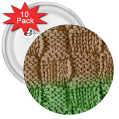 Knitted Wool Square Beige Green 3  Buttons (10 Pack)  by snowwhitegirl